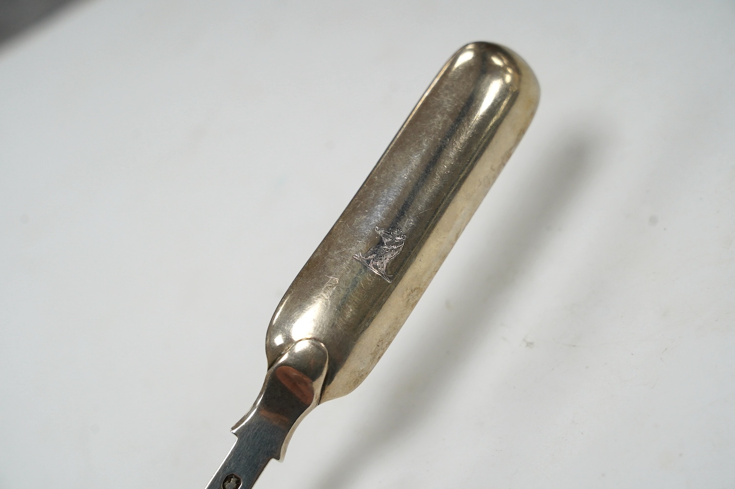 A Victorian silver marrow scoop by John & Henry Lias, London, 1841, 21.3cm, 45 grams. Condition - fair